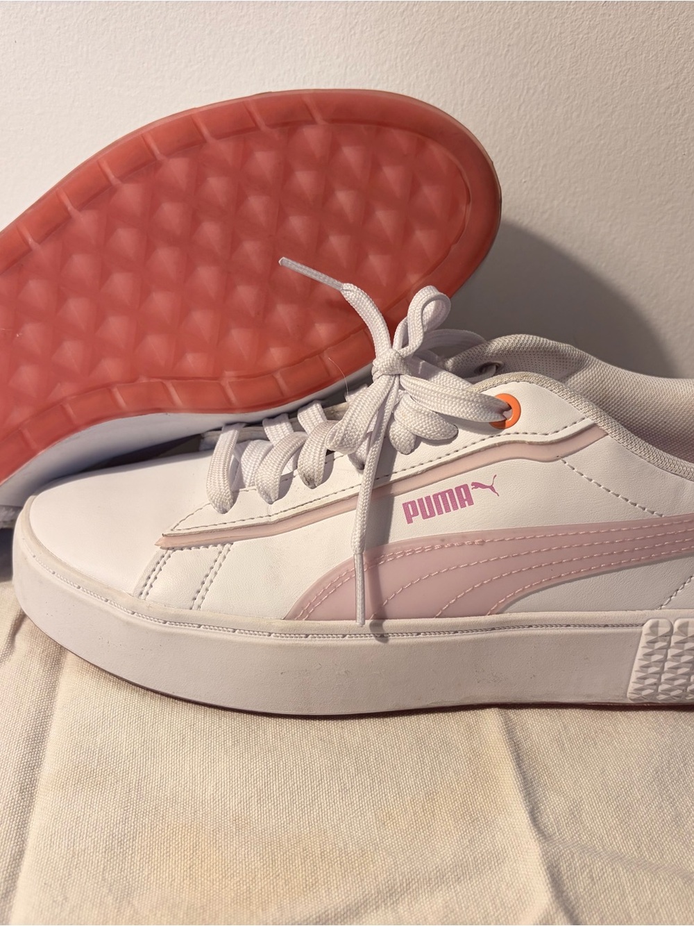 Puma White Sneakers with Light Pink Accents